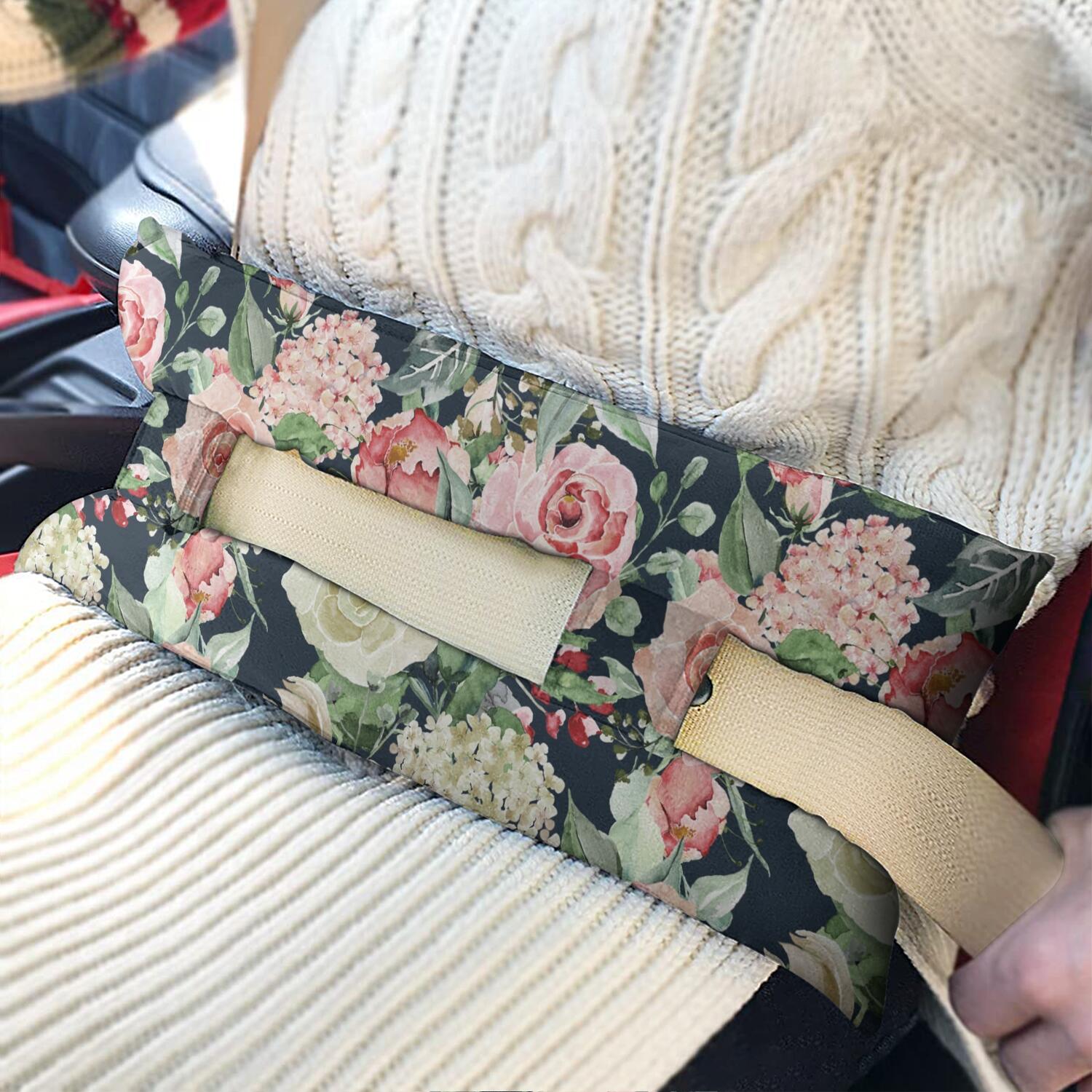Farmhouse Bright Colorful Seat Belt Pillow - Romantic Floral Post Surgery Comfort Cushion