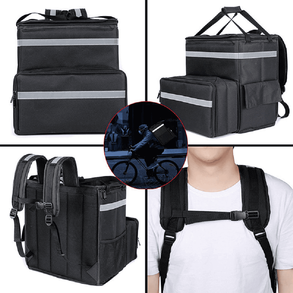 Food Delivery Backpack, Expandable Insulated Hot Pizza Bags for Delivery Bike, Large Leakproof Waterproof Delivery Bag with 4 Mesh Pockets Reflective Strip Applicable for Uber Eat, Camping & Beach