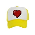 thumbnail image 1 of Men's 80's Retro Large 8 Bit Pixelated Heart Gamer Trucker Hat, White/Yellow, 1 of 2