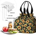 thumbnail image 4 of Sunflower and Leaf Black Pattern Drawstring Insulated Lunch Bag for Women, Stain-Resistant Large Lunch Tote with Multi-Pockets for Work Office, 4 of 6