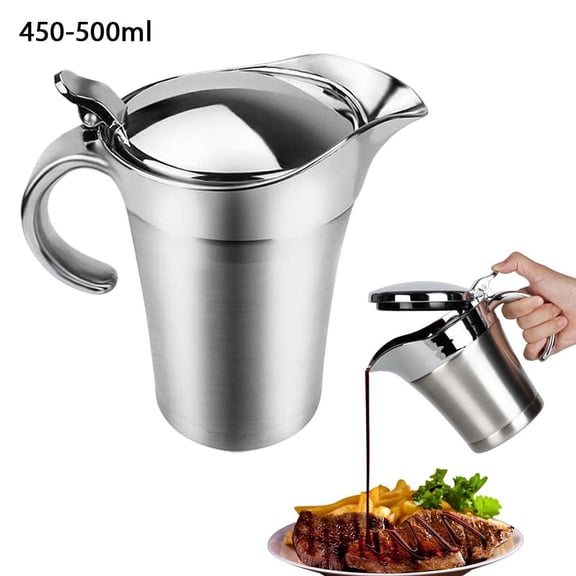 Stainless Steel Insulated Gravy Boat with Lid, 450ML Insulated Gravy Pitcher, Elegant Sauce Boat Small Gravys Server for Cream