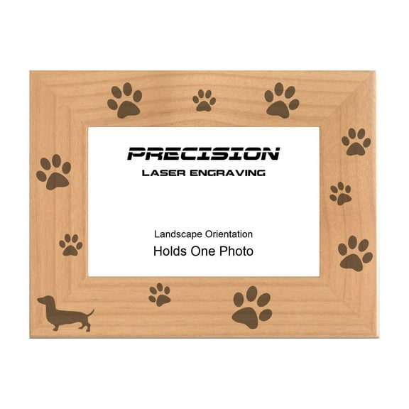 PrecisionNC Pet Frame Dachshund with Paw Prints Engraved Natural Wood Picture Frame for Dogs 4x6 Landscape