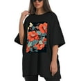 thumbnail image 4 of Plus Size Shirt for Women Black Tops for Women Short Sleeves Shirt for Women Flower7 T Shirt Crewneck Shirt for Women XS, 4 of 5