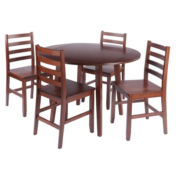 Dawson 5Pc Drop Leaf Table with Ladder-back Chairs Walnut Finish