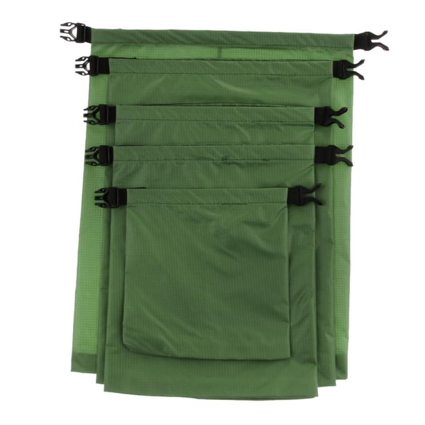 Bolsa seca impermeable mixta de 5 piezas para almacenamiento, camping, rafting, kayak, verde militar ejercito verde