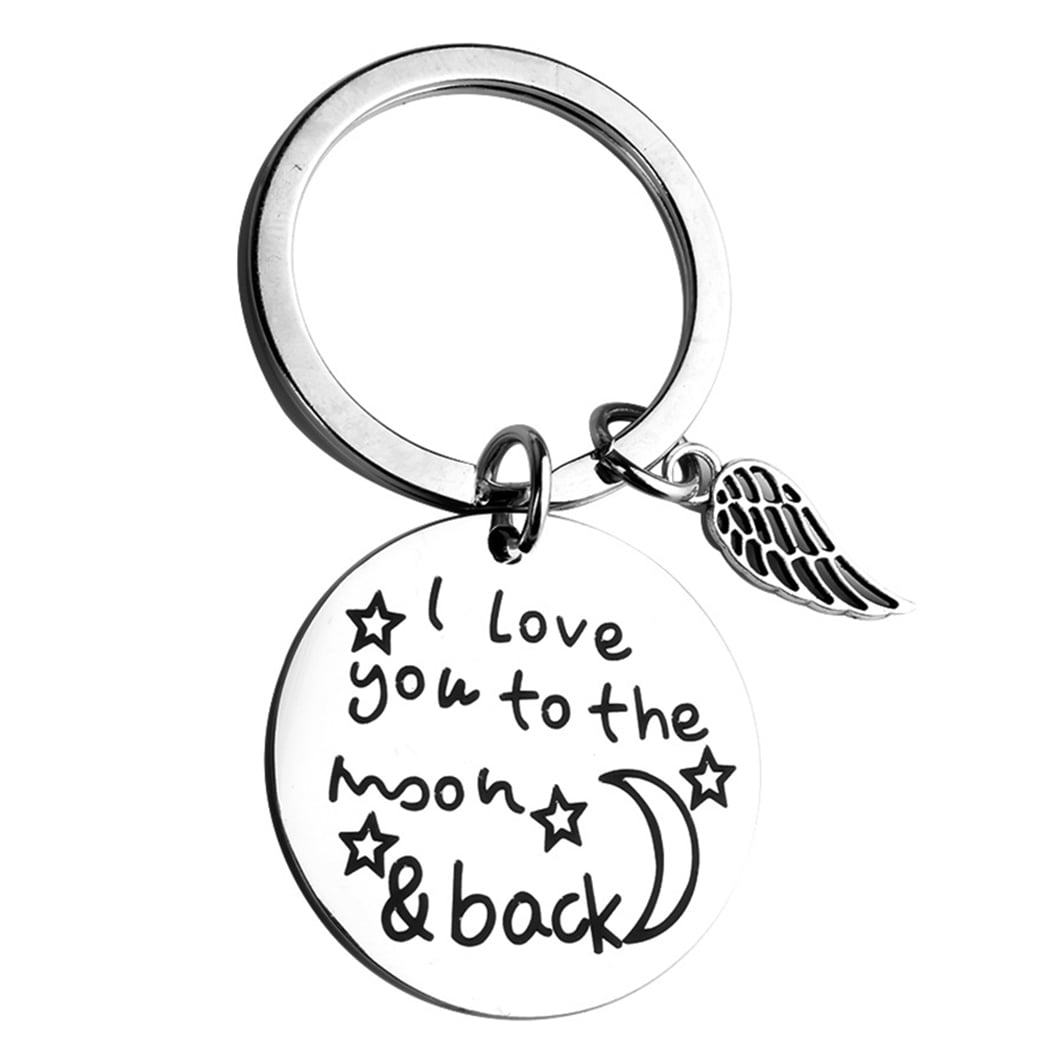 I LOVE YOU TO THE MOON AND BACK MUMMY KEYRING Angel Heart Charm Pendant Gift+Bag