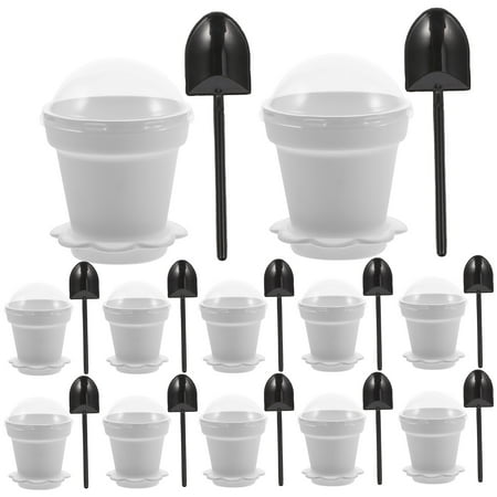 

FRCOLOR 20PCS Creative Flowerpot Cake Cups Plastic Ice Cream Cup Dessert Container for Yogurt Mousse (White with Lid and Random Color Shovel)