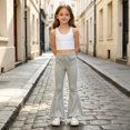 thumbnail image 2 of XXWXYD Girls Rib‑Knit Flare Pants, Elastic‑High‑Waist Bell‑Bottom Trousers With Heart Embroidery, Stretchy Knit Bottoms For Kids Casual Daily Dressing, 2 of 7