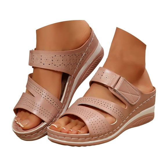 Mepaouo Womens Wedge Sandals Rubber Sole Dressy Slides Walking Casual Slip on Summer Shoes(Red,6)