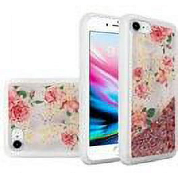 GSA Liquid Glitter Rose Blossom Case For iPhone SE (2022-20), 8 & 7 Clear/Pink