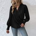thumbnail image 6 of cfhntfmh Dressy Casual Shirts for Women Chiffon Trendy Cross V Neck Tunic Blouses Elegant Lantern Long Sleeve Going out Tops, 6 of 6