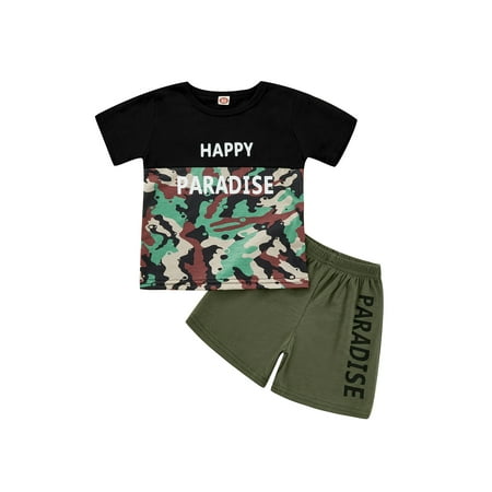 

Frobukio 2Pcs Toddler Baby Boys Summer Clothes Outfits Short Sleeve Printed T-Shirt + Shorts Casual Sets Army Green 3-4 Years
