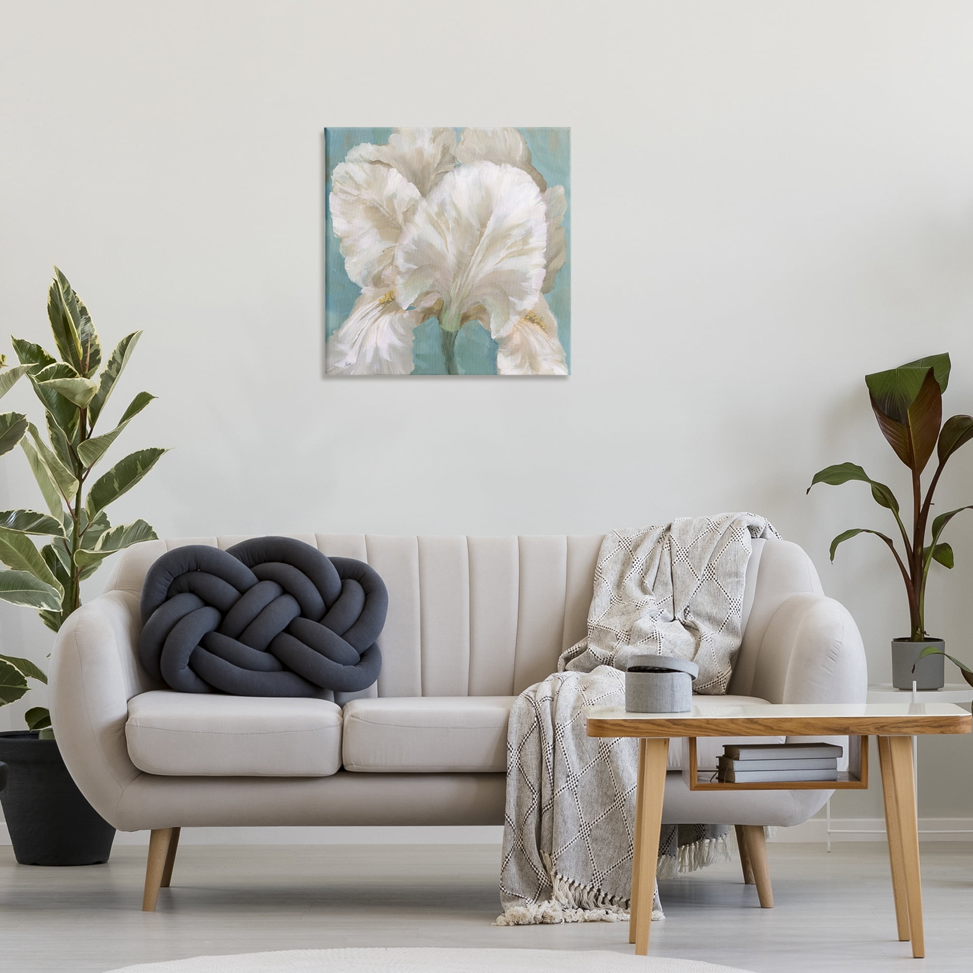 Stupell Industries White Iris on Blue Botanical & Floral Painting Gallery Wrapped Canvas Art Print Wall Art, 24 x 24