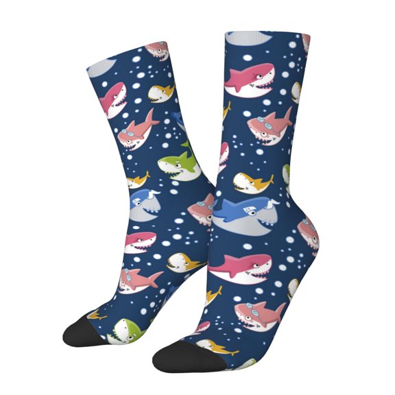 Rateoe Colorful Cartoon Shark for Women Casual Calf Socks - Cute Crew Socks - Thin Soft Above Ankle Socks Size 5-11