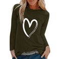 thumbnail image 6 of Women T-shirt Heart Print Crew Neck O-Neck Long Sleeves Solid Color Streetwear Spring Autumn Loose Fit Printed Blouse for Daily Wear, 6 of 7