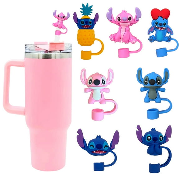 Hggkaie 7Pcs Stitch Straw Cover Cap for Stanley Cup 40oz/30oz Tumbler, 75mm Reusable Drinking Straw Topper Accessories, Portable Silicone Protector Plugs Decorations Gifts A1122-065