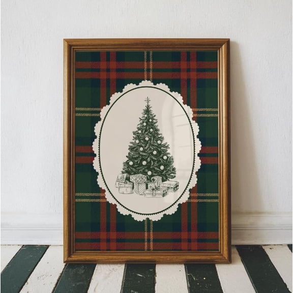 Plaid Christmas Tree Decor, Printable Christmas Poster, Size 24''x36''-Gategoo
