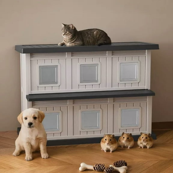 ENNSOO Outdoor Cat House Cat Shelter Multi Feral Cats Home Pet House Indoor Outdoor Weatherproof Insulated Easy Assembly, Black