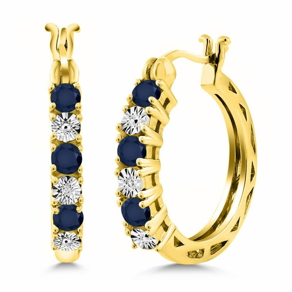 Gem Stone King 0.79 Ct Blue Sapphire E-F Lab Grown Diamond 18K Yellow Gold Plated Silver Earrings