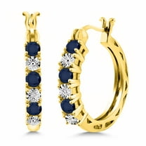 Gem Stone King 0.79 Ct Blue Sapphire E-F Lab Grown Diamond 18K Yellow Gold Plated Silver Earrings