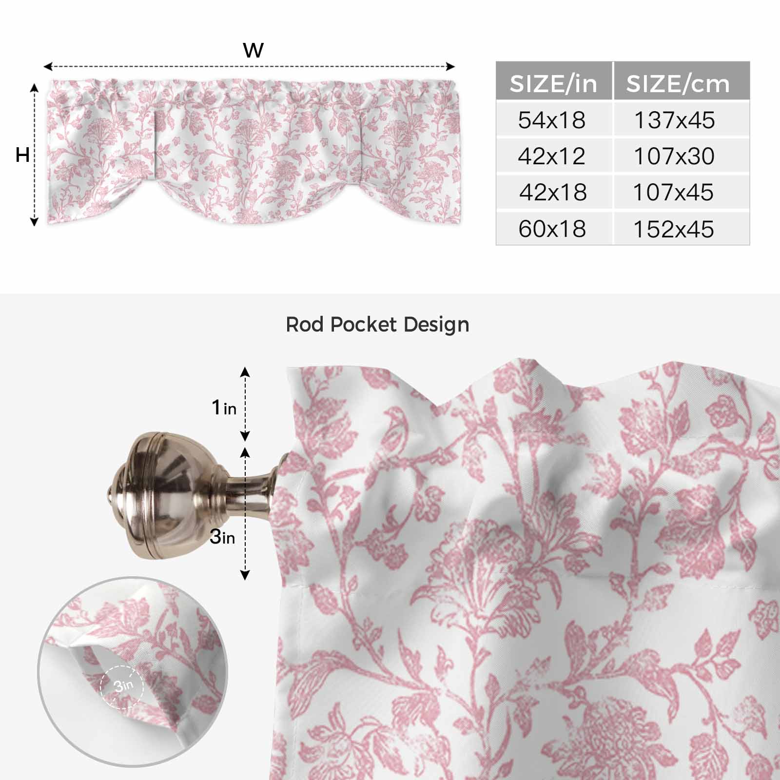 Light Pink Floral Paisley Tie Up Valances Curtain, Boho Leaf Vintage Farmhouse Linen Adjustable Rod Pocket Short Window Treatment Tie Up Curtains Valances for Kitchen Living Room 60x18 In
