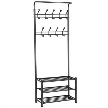 Yaheetech Metal Hall Tree with 3-Tier Shoe Storage, Black