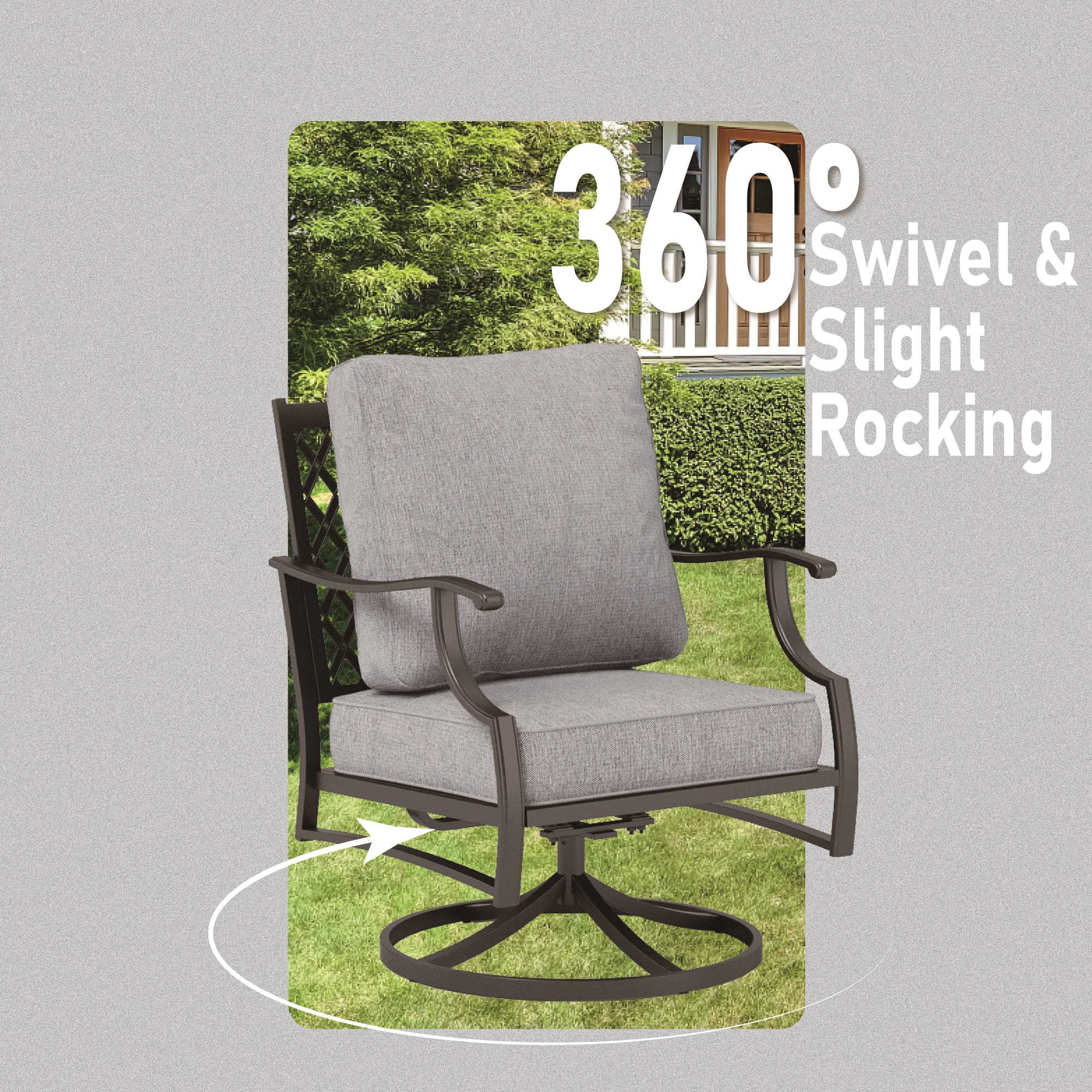 MF Studio 7-Seater Patio Conversation Set Metal Outdoor Furniture Set with Swivel Chairs and Ottomans - Gray