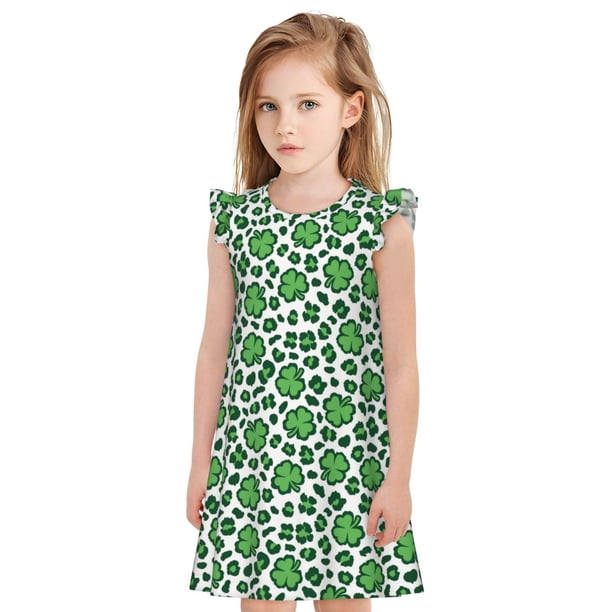 Balery Leopard print St. Patrick's Day Camisón de princesa para niñas, pijama de algodón con mangas abullonadas, suave y bonito.-XX-Large