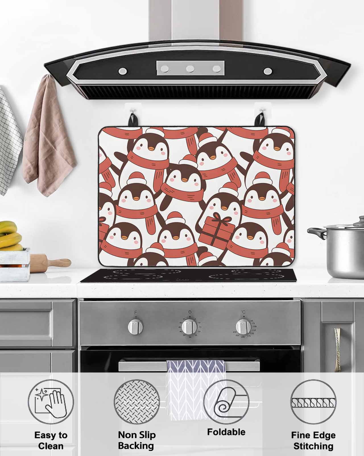 Large Induction Cooktop Protector Mat Christmas Stove Top Covers for Electric Stove, Winter Xmas Cartoon Cute Penguins Animals Decorative Stove Burner Cover Mats, Glass Top Stove Cover