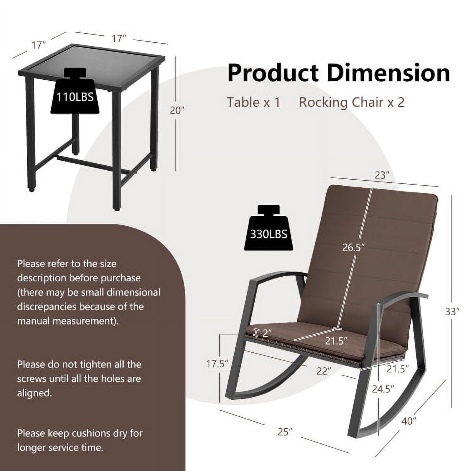 Aimee Lii 3 Pieces Patio Rattan Rocking Furniture Set, Patio Conversation Sets for Backyard and Poolside, Brown Aimee Lii 3 Pieces Patio Rattan Rocking Furniture Set, Patio Conversation Sets for Backyard and Poolside, Brown