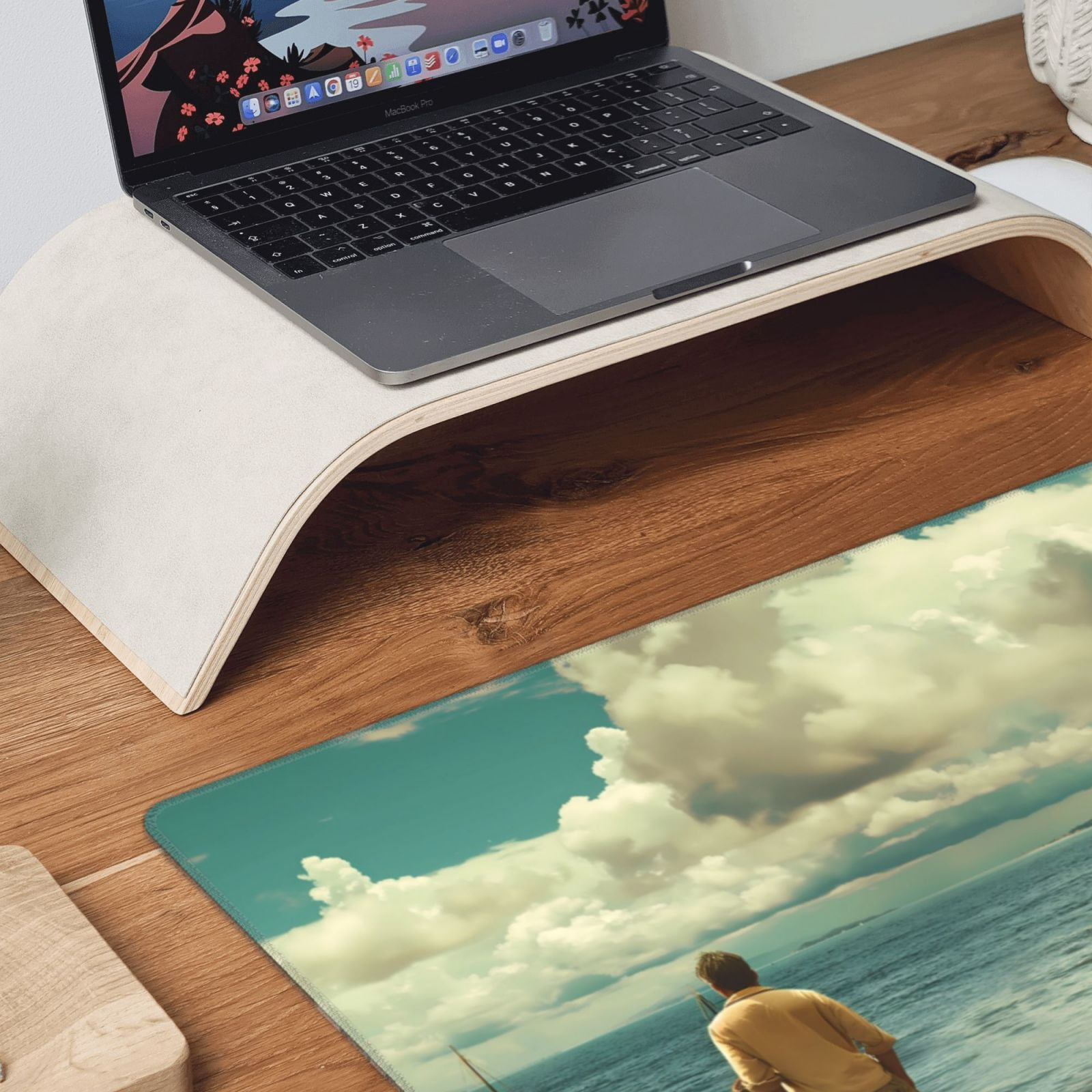 Rateoe Serene Coastal Blue Sky Print Mouse Pad - Extended Large Gaming Mousepad,Non-Slip Stitched Edge,16x29.5 Inch