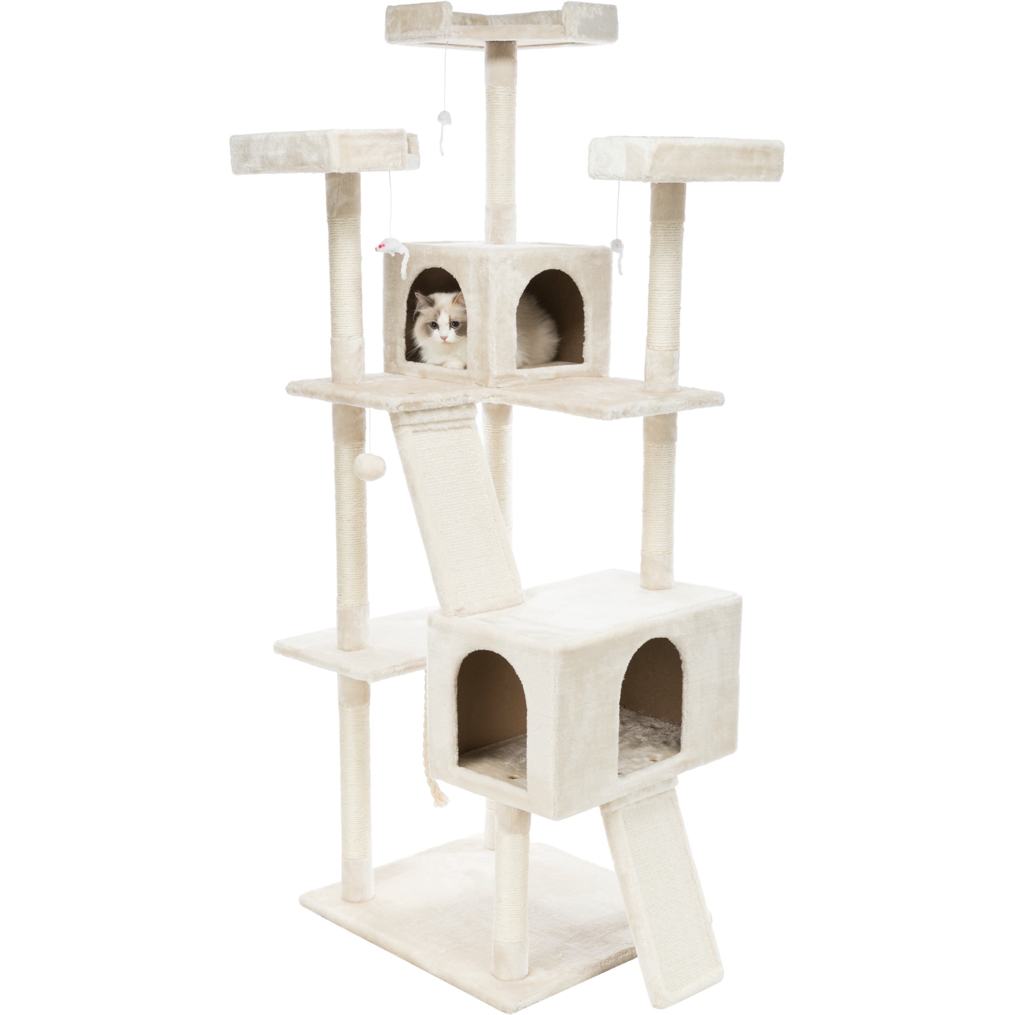 TRIXIE Celeste Plush 4-Level 69" Cat Tree  Sisal Scratching Posts Condo & Cat Toy Cream