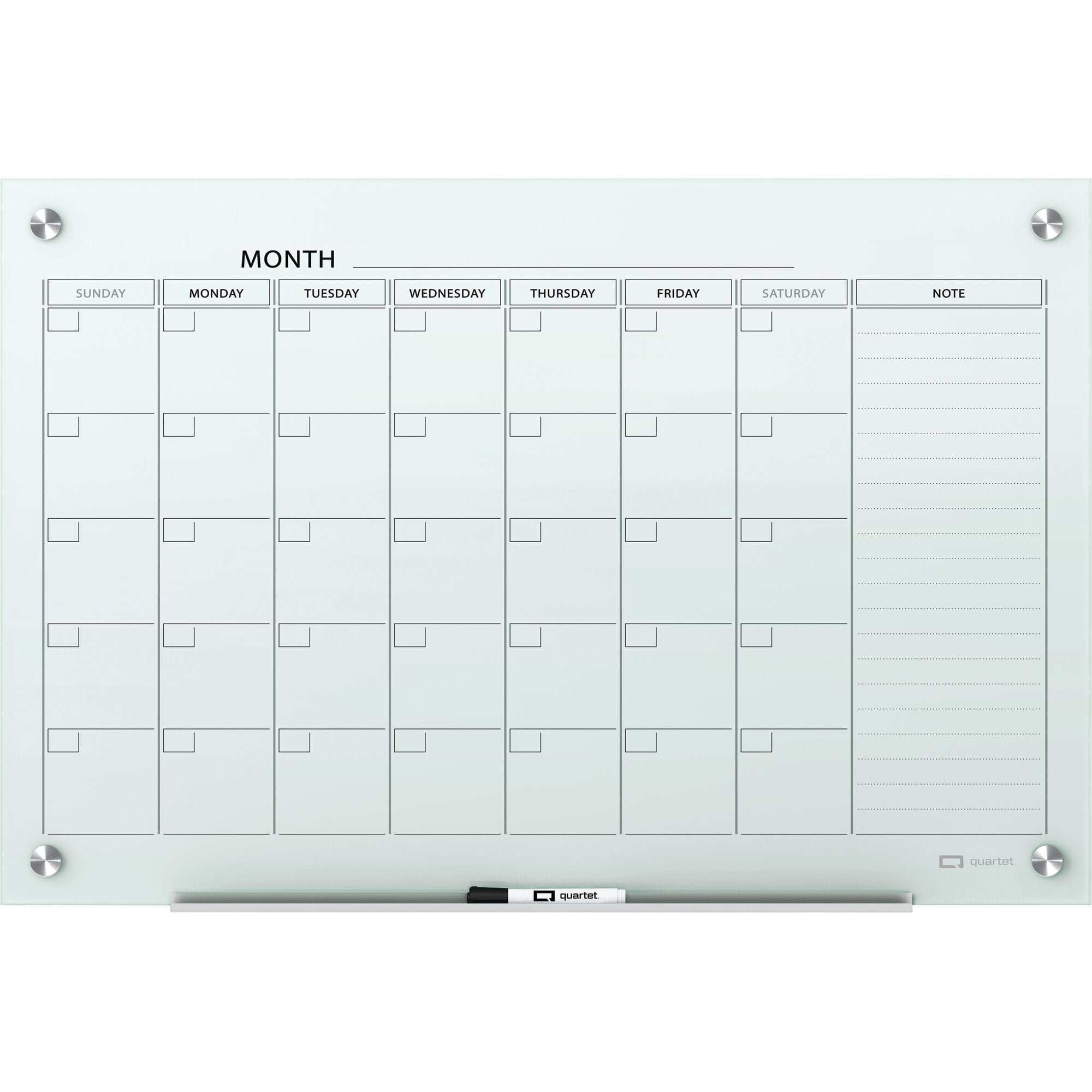 Quartet Infinity Glass Magnetic Calendar Board 36 x 24 3 x 2 White Surface -