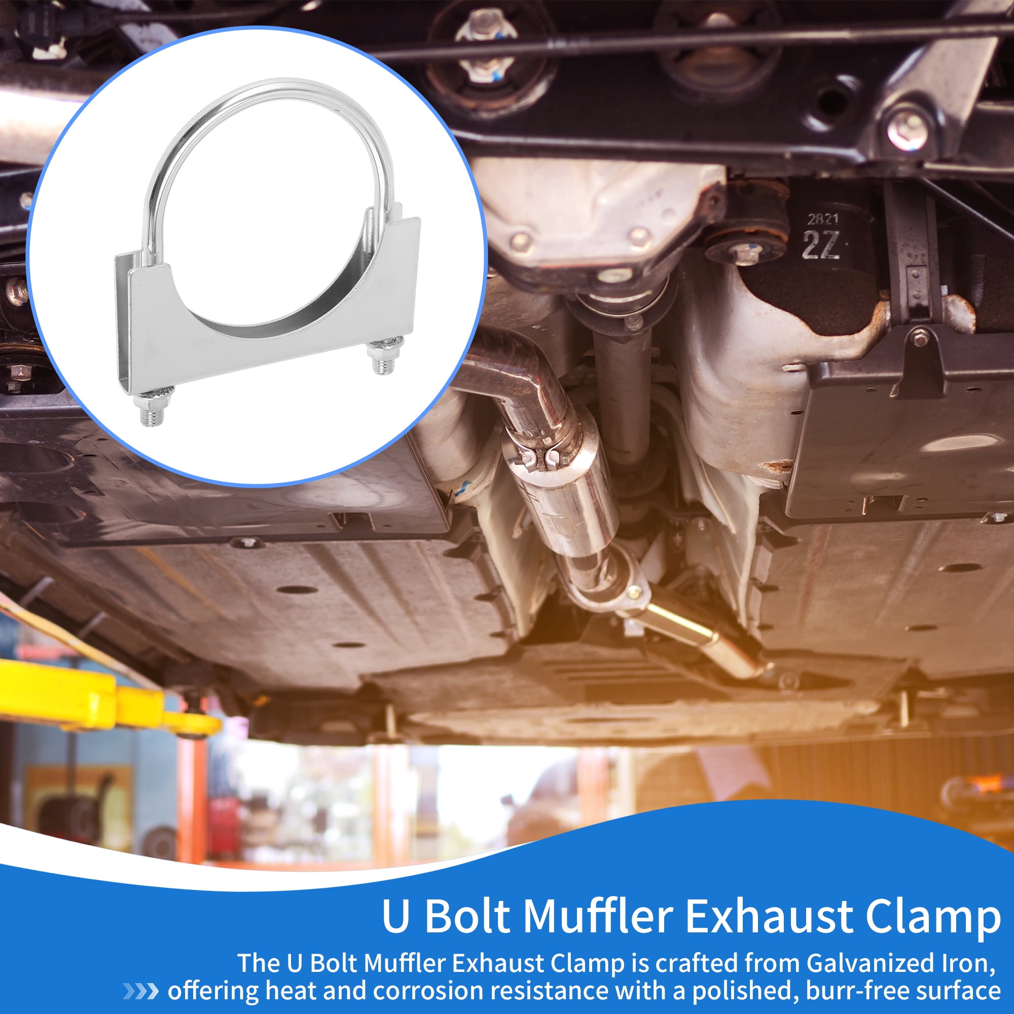 Unique Bargains U Bolt Muffler Exhaust Clamp 3.5" Galvanized Iron U-Bolt Muffler Tip Exhaust Hook Silver Tone U-Bolt Clamp for 89 mm Tip Pipes Connection 1 Pcs