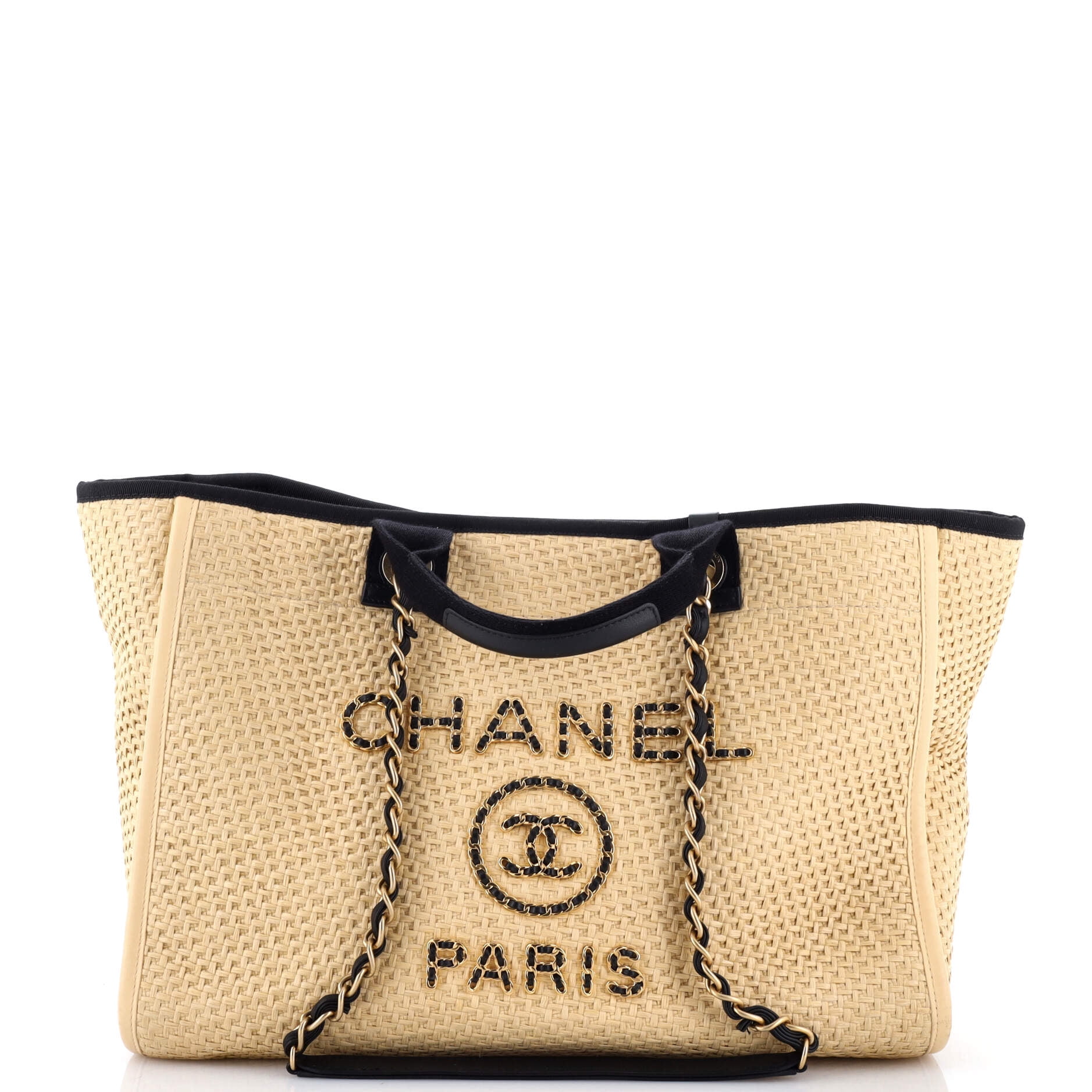 Pre-Owned CHANEL Deauville Tote Straw with Chain Detail Medium By Rebag
