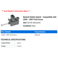 thumbnail image 2 of Neutral Safety Switch - Compatible with 2000 - 2007 Ford Focus 2001 2002 2003 2004 2005 2006, 2 of 2