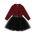 thumbnail image 4 of XinLfly Girls' Suit Check Mesh Ruffle Dress Red and Black White Plaid Long Sleeve with Button One Piece Fluffy Skirt with Belt,Red,5T, 4 of 8