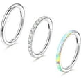 thumbnail image 1 of 3pcs Nose Rings Hoops - 316L Surgical Steel Hinged Nose Hoops 16G/18G/20G Clicker Septum Nose Ring Lip Helix Cartilage Hoop Earring Daith Rook Conch Body Piercing Jewelry for Women Men 8mm 10mm, 1 of 5