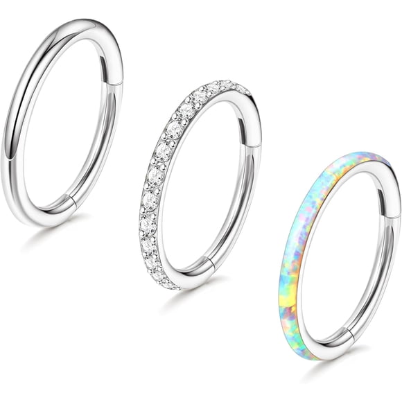 3pcs Nose Rings Hoops - 316L Surgical Steel Hinged Nose Hoops 16G/18G/20G Clicker Septum Nose Ring Lip Helix Cartilage Hoop Earring Daith Rook Conch Body Piercing Jewelry for Women Men 8mm 10mm