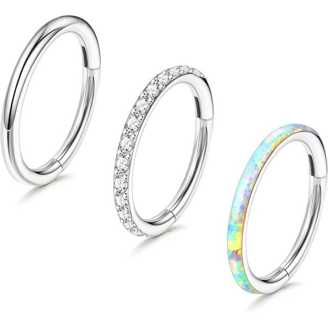 3pcs Nose Rings Hoops - 316L Surgical Steel Hinged Nose Hoops 16G/18G/20G Clicker Septum Nose Ring Lip Helix Cartilage Hoop Earring Daith Rook Conch Body Piercing Jewelry for Women Men 8mm 10mm