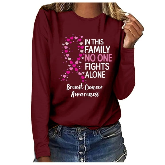 Ichuanyi Womens Tops, Summer Women Breast Cancer Top Casual Long Sleeve O-neck Sweatshirt Pullover Blouse
