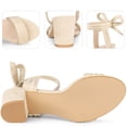 thumbnail image 3 of BLISSFUL STEP Women's Open Toe Pleated Lace Up Chunky Heels Sandals Beige (Size 6), 3 of 6