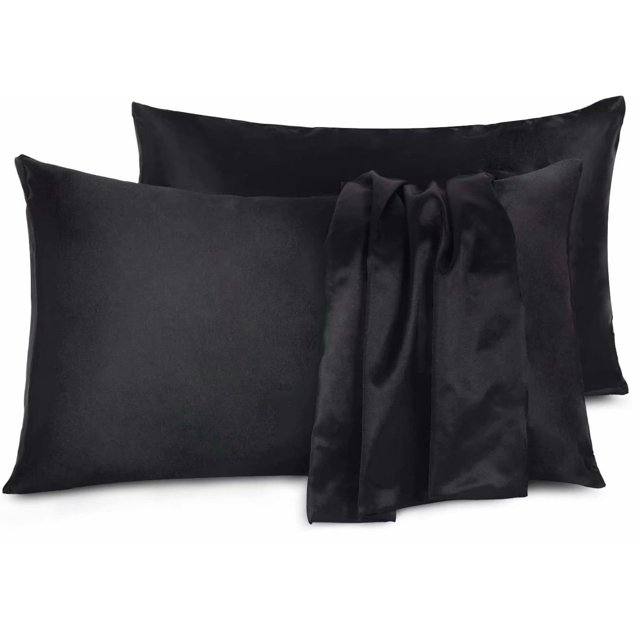 Funda de Almohada de Seda de Morera Doble Cara 76x51cm Negra
