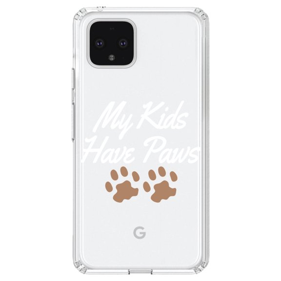 DistinctInk Clear Shockproof Hybrid Case for Google Pixel 4 XL (6.3" Screen) - TPU Bumper Acrylic Back Tempered Glass Screen Protector - My Kids Have Paws