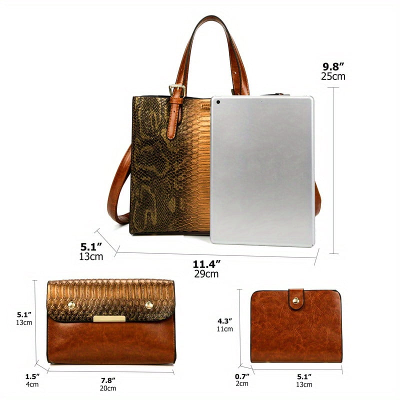 Luxurious Retro Women's Handbag Three-piece Set, Aurora Ostrich Pattern Women's Large-capacity Shoulder Bag
