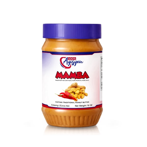 100% AYISYEN Mamba Haitian Traditional Peanut Butter, Creamy, Extra Hot, 16 oz, Manba