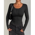 thumbnail image 4 of Zeagoo White Button Down Shirt Women Henley Shirts Square Neck Ribbed Long Sleeve Tops Dressy Casual Tee, 4 of 6