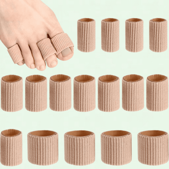 Toe Pad Tube Cover Gel Corn Protector for Corns, Blisters, Calluses (16-Pack) Brown