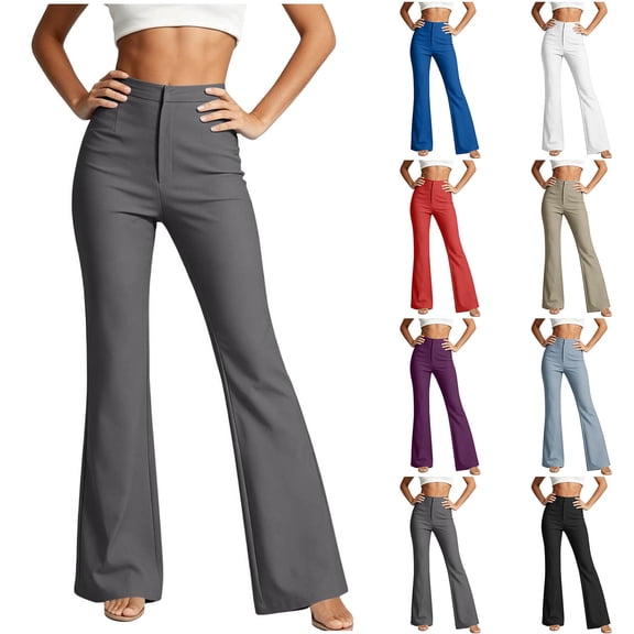 Womens Work Office Pants High Waisted Bell Bottoms Slim Fit Stretch Flared Dress Pants Trousers for Business Casual Going Out,Black,L