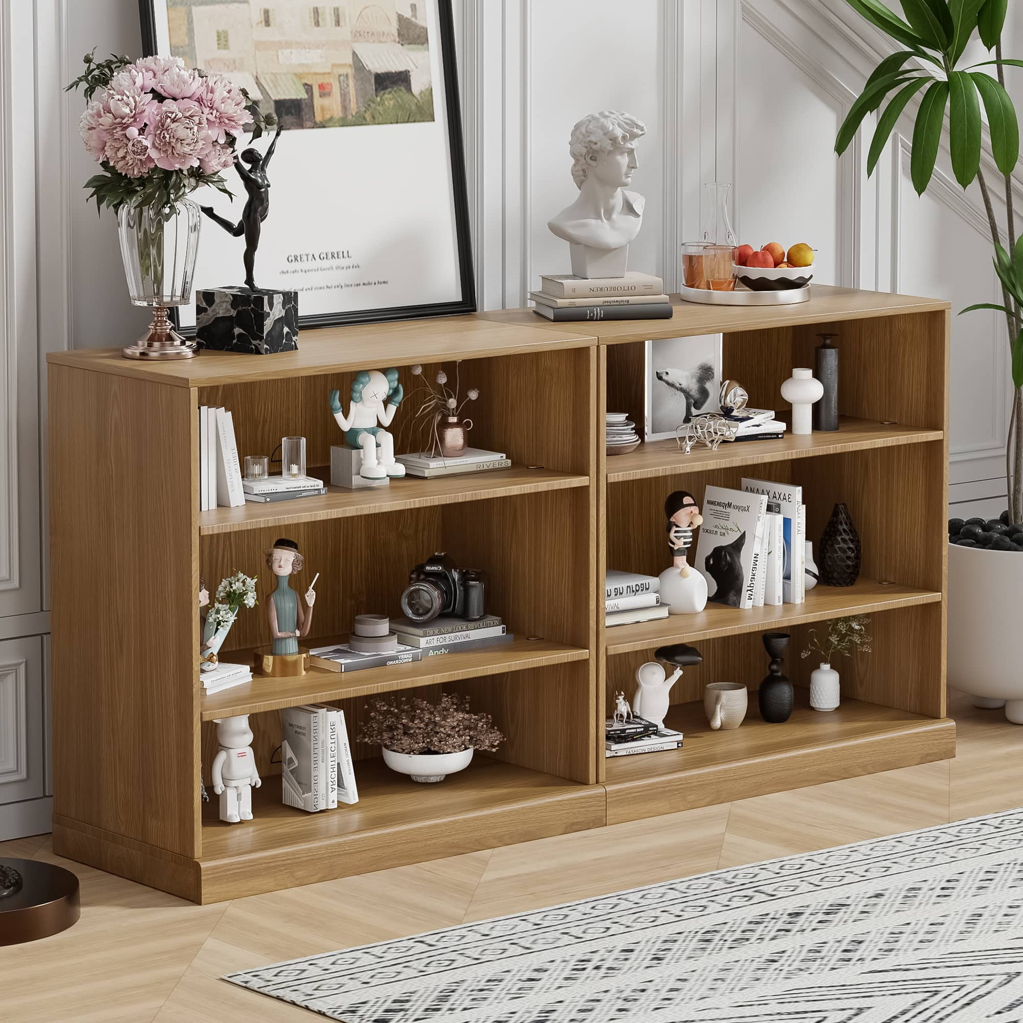 MAYEERTY 41"x31"x16" Doorless Storage Wood Cabinet for Living Room, Natural Wood